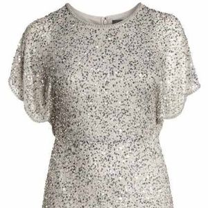 Sequin Beaded Cocktail Dress With Flutter Sleeves